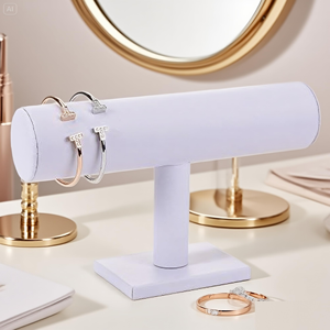 Expositor de Joyería de Metal Personalizado con Base Metálica, Soporte en Forma de T de Cuero PU Blanco para Pulseras - Product Image 6