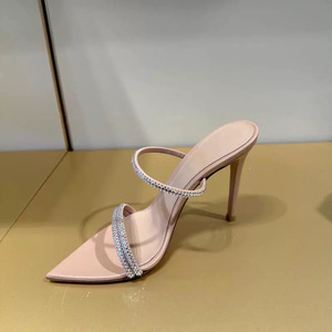 Chaussures à talons hauts pour femmes <span class=keywords><strong>GR</strong></span> Same Style 2025, nouvelle collection été, en microfibre nude, semelle en caoutchouc, strass, à porter de deux façons, bout pointu, ouvert - Product Image 4