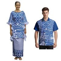 Ensemble de 2 pièces sur mesure, design personnalisé, tenues assorties pour couple polynésien, Puletasi pour femmes, chemises pour hommes à imprimé hibiscus hawaïen