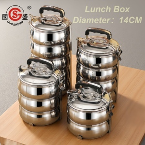 Loncheras de Acero Inoxidable para Comida Caliente, Estilo Bento, Porta Alimentos Tipo <span class=keywords><strong>Tiffin</strong></span> Indio, Juego de Loncheras con Forma de Tambor - Product Image 1