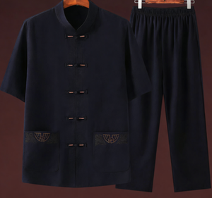 <span class=keywords><strong>Costume</strong></span> d'été en coton et lin à manches courtes pour <span class=keywords><strong>homme</strong></span>, style papa âgé, <span class=keywords><strong>costume</strong></span> traditionnel chinois Tang - Product Image 6