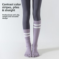 Chaussettes de yoga et de pilates pour femmes à rayures longues, antidérapantes, mi-mollet, en coton peigné, sans couture, pour le sport et le fitness, collection Printemps