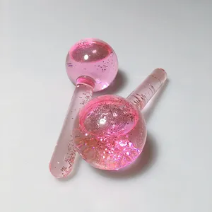 Snel Schip Facial Massager Glas Ballen Vloeistof Roze Kleuren Glitter Ijs Globes Voor Gezicht Rustgevende