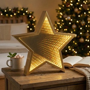 Nuova Creativa Insegna al Neon a Specchio <span class=keywords><strong>Infinito</strong></span> a Forma <span class=keywords><strong>di</strong></span> Stella Dorata 3D LED per Camera da Letto - Product Image 1