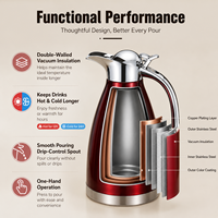 Vente en gros de carafe isotherme à double paroi en acier inoxydable 304 de 2 L pour le café et le thé, idéale pour les hôtels et les restaurants