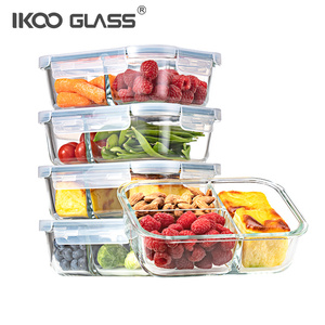 Contenitore per Pasti in Vetro Borosilicato Senza BPA con 2 Scomparti e Coperchio in PP, Impilabile e Lavabile in Lavastoviglie, Ideale per Regali - Product Image 1