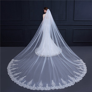 <span class=keywords><strong>Voile</strong></span> de <span class=keywords><strong>mariée</strong></span> longue et <span class=keywords><strong>simple</strong></span> LUOXIN, avec appliques florales et bordure en dentelle ivoire pour mariage - Product Image 2