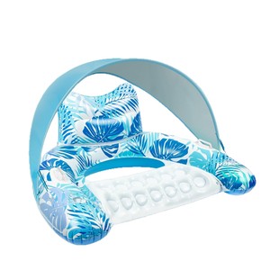 Lit flottant gonflable double pour 2 personnes en PVC bleu <span class=keywords><strong>avec</strong></span> couverture pare-soleil et siège, pour bain de soleil et glissade aquatique, pour adultes - Product Image 5