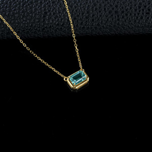 Collier en argent sterling S925 plaqué or 18 carats avec grenat vert de couleur Paraiba de qualité supérieure, taille émeraude, créé en laboratoire, cadeau de fiançailles - Product Image 3