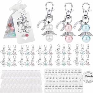 Express Shipping Angel Keychain Gift Sets Bulk Pearl Angel Charms Organza Bags Thank You Tags for Funeral Memorial Favors RTS - Product Image 4