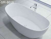 Baignoire autoportante de forme ovale Surface en pierre artificielle GM-8016 haut de gamme solide moderne hôtel Hinoki bois baignoire égouttoir