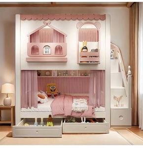 Lits Superposés Princesse de Qualité Supérieure pour Filles, Meubles de Chambre d'Enfant, Lits pour Enfants, Lits Superposés à <span class=keywords><strong>Toboggan</strong></span> avec Barrière Haute - Product Image 3