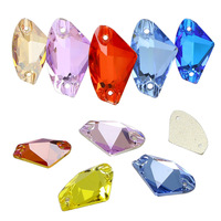 Strass à fond plat de haute qualité, accessoire vestimentaire, cristaux de verre colorés en forme d'axe, à double trou, à coudre, pour chaussures et sacs DIY