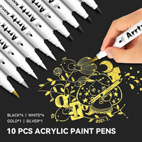 Marqueurs acryliques Arrtx AACM-0500-10A, marqueurs de peinture imperméables pour le bricolage, couleurs blanc + noir + or + argent