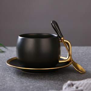 New Simple Ceramic Cup and Saucer Light Luxury High Appearance Level Exquisite Black Gold Coffee <b>Set</b> - Product Image 3