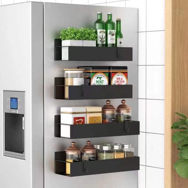 Magnetic Spice Storage Rack for Refrigerator Eco-Friendly Carbon Steel Kitchen Organizer Storage Shelves