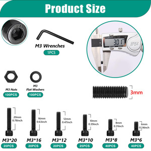 M3 Black Internal Hex Screw Nut Set 6 Sizes With Washers And Wrenches For Diy Projects - Product Image 4
