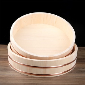 Recipiente de Madera para Mezclar Arroz con Borde Recubierto de Cobre, Estilo Japonés, Uso Comercial en Restaurantes, Origen China, Modelo Recipiente de Madera - Product Image 2