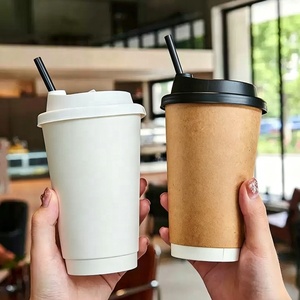 Gobelet en carton personnalisé avec logo imprimé, recyclable, pour boissons chaudes, thé, café à emporter, avec couvercle et support de transport - Product Image 1