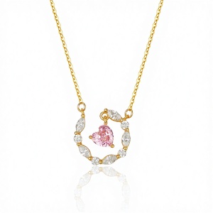 Factory Wholesale Rhodium Plated 925 Sterling Silver Trendy <b>Pink</b> Heart Pendant <b>Necklace</b> for Women Gift - Product Image 2