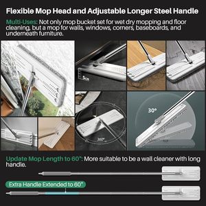 CF dài xử lý có thể điều chỉnh sàn làm sạch giẻ lau sàn làm sạch có thể tháo rời sợi nhỏ phẳng lau đầu và xô thiết lập với Máy vắt - Product Image 4