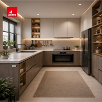 Armoires de cuisine modernes haut de gamme Alland, en contreplaqué, finition laquée, armoires de cuisine personnalisées, éclairage LED intégré aux armoires murales pour la maison