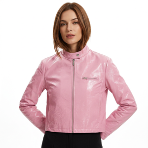 High Quality Genuine Leather Women's Autumn/Winter Soft Patent Leather Jacket Lining <b>Zipper</b> Closure Streetwear Leather Jacket - Product Image 6