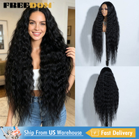 Wig Sintetis Rebecca Lace Front untuk Wanita, Wig Keriting Panjang 42 inci, Wig Deep Part, Wig Transparan Hitam Ginger untuk Cosplay, Pengiriman Lokal AS