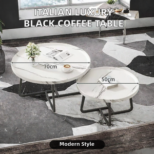 Tables basses gigognes modernes en faux marbre 70cm 50cm, structure métallique, faciles à nettoyer, garantie 1 an, mobilier de salon minimaliste - Product Image 2