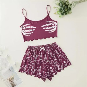 Conjunto <span class=keywords><strong>de</strong></span> <span class=keywords><strong>Pijama</strong></span> <span class=keywords><strong>de</strong></span> Verano para Mujer, Dos Piezas, Camiseta sin Mangas Térmica y Transpirable, Pantalones Cortos con Cintura Elástica, Diseño Sólido y Bonito - Product Image 2