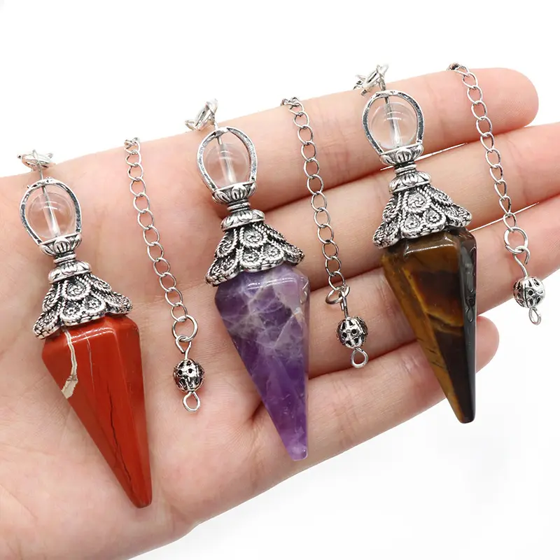 Groothandel Natuurlijke Zes Piramide Kristallen Stone Pendulum Hanger Opknoping Ornament Multi Kleur Edelsteen Sieraden