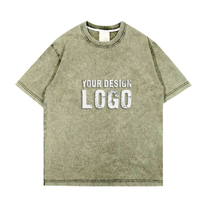 Camiseta Deportiva Casual Vintage de Media Manga para Hombre, Holgada, al por Mayor, OEM, Hombros Caídos, Lavada, Batik, Talla Grande - Product Image 1
