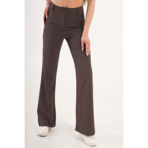 Pantalon évasé droit taille haute pour filles, couleur café, respirant, à bouton unique, tissé, formel, taille XL, décontracté, pour le travail, pour l'automne - Product Image 4