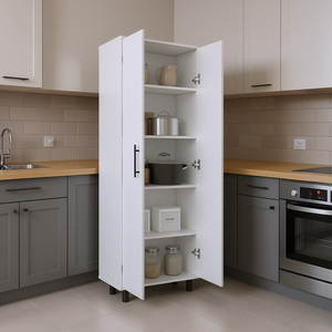 Meuble de cuisine multi-rangements Manacor à cinq étagères, blanc, design minimaliste autoportant - Product Image 2