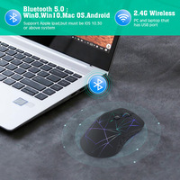 Ratón Óptico Inalámbrico Recargable BT 5.0 + 2.4G con Retroiluminación de 6 Botones y 7 Colores RGB, Ergonómico, Silencioso, para Juegos, para Ordenador Portátil, PC, Oficina