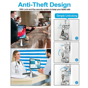 Aluminiumlegierung Sicherheits <span class=keywords><strong>Tablet</strong></span> Halterung Diebstahlsicher Metall Desktop Drehbare <span class=keywords><strong>Tablet</strong></span> Display Ständer mit Schloss - Product Image 2