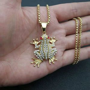 Gold Plated Stainless Steel Frog Pendant Necklace With Rhinestones <b>Red</b> Eyes Animal Zodiac Jewelry Gift - Product Image 5