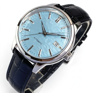 Montre mécanique automatique avec logo personnalisé, cristal saphir, bracelet en cuir, date, montre-bracelet pour homme, cadran rond de 40 mm - Product Image 1