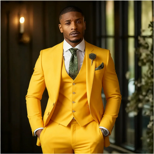 Costume <span class=keywords><strong>de</strong></span> smoking élégant 3 pièces pour <span class=keywords><strong>homme</strong></span>, couleur orange brûlé, avec <span class=keywords><strong>veste</strong></span> à revers crantés, gilet et pantalon, idéal pour mariage et garçons d'honneur - Product Image 3