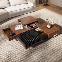 Table basse en bois massif de noyer noir d'Amérique du Nord pour petit appartement, design moderne et simple, rangement pour salon