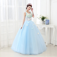 Robe de mariée Feishiluo, style coréen sexy, bleu clair, princesse, longueur au sol, col en V, dos nu, perlée, coupe A, pour la mère de la mariée