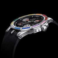 Montre à quartz avec boîtier en alliage serti de diamants, 45 mm, cadran grand format, aiguilles tendance, résistance à l'eau 30 m, bracelet en silicone lumineux