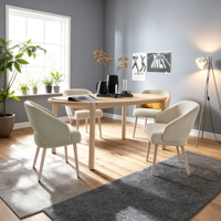 Ensemble de table à manger ronde nordique avec 4 chaises rembourrées, table de cuisine avec pieds en bois massif pour petit appartement, meubles de maison