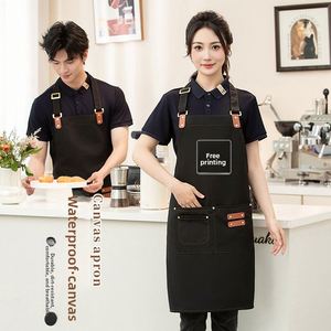 Custom Logo Reusable Durable Restaurant Milk Tea Cafe <b>Apron</b> for Chef <b>Kitchen</b> Printed Canvas Waiter - Product Image 2