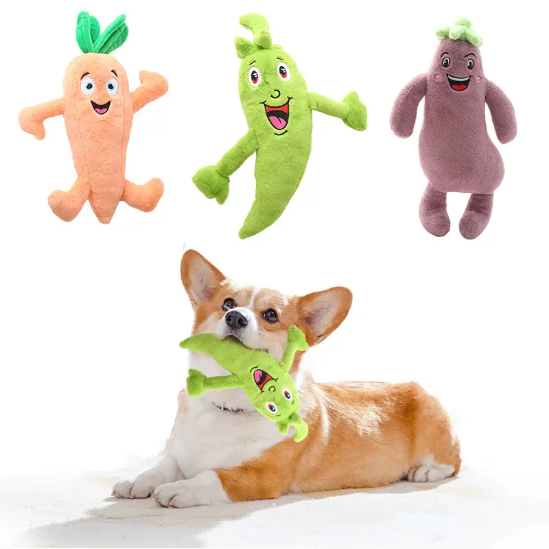 Fabrika toptan Funnny Pet malzemeleri köpek oyuncaklar peluş sebze diş Molar gıcırtılı havuç köpek çiğneme oyuncakları