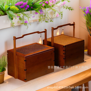 Wooden Mooncake <b>Box</b> Rectangle Brown Portable Gift Packaging <b>Box</b> For Mid Autumn Festival Outdoor Picnic <b>Camping</b> Food <b>Storage</b> - Product Image 2