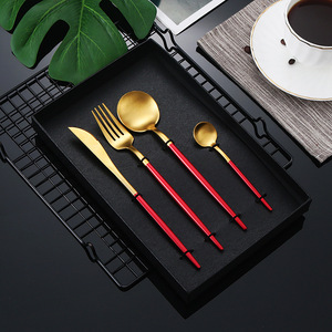 Juego de Cubiertos de Acero Inoxidable 304, Cuchillo, Tenedor y Cuchara, 4 Piezas, Caja de Regalo, Color Sólido, Vajilla Occidental - Product Image 1