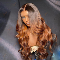 Perruque Frontale en Dentelle HD Vietnamienne 13x4 Cheveux Humains Ondulés Ombrés Marron Pré-Épilée Sans Colle pour Femmes