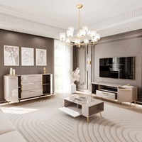 Meuble TV et Table Basse Modulaires de Luxe Scandiniens Modernes Minimalistes Brillants Certifiés FSC, Personnalisables OEM pour Salon