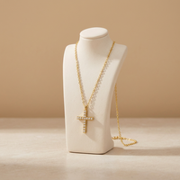 316L Edelstahl Kreuz-Schmuckset mit Zirkonia-Besatz, Goldton, Halskette und Ohrringe, Hypoallergen, Individuelles Design